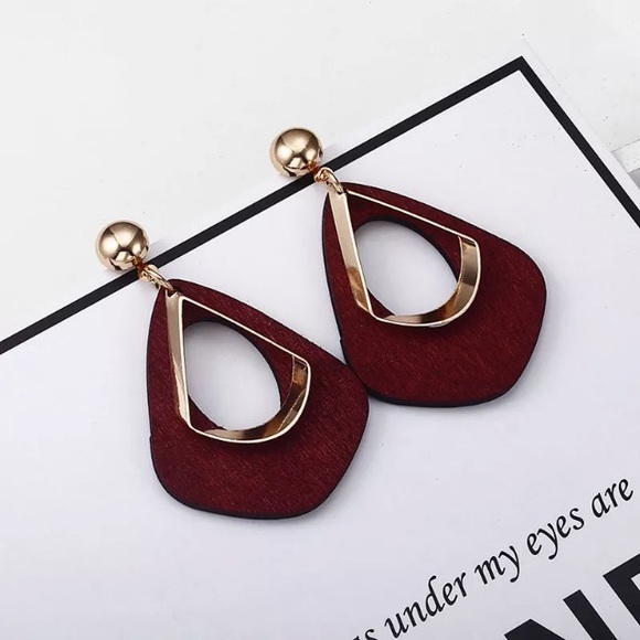 NEW!💙💎DARK♥️RED💛GOLDEN WOODEN EARRINGS!💎💙LOVE - Picture 6 of 8